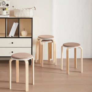 Set of 4 <b>Stackable</b> Round Backless <b>Dining</b> <b>Chairs</b> Coffee Color for <b>Dining</b> Room Kitchen & Classroom - Product Image 1
