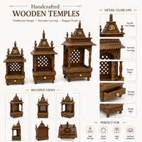 Temple en bois artisanal pour la prière à domicile avec tiroir, piliers sculptés, sanctuaire décoratif