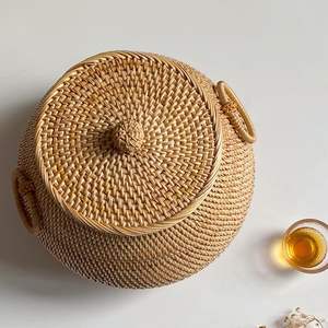 Panier de rangement ovale en rotin naturel fait main avec poignée – Boîte de rangement pour thé, écologique, design vintage et flexible, organiseur de rangement pour la maison - Product Image 5