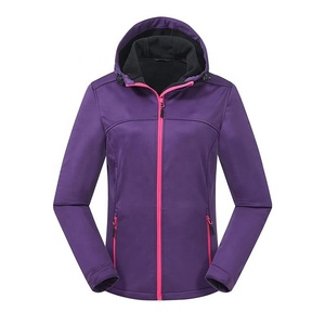 Veste softshell pour femme, couleur violette, hiver, à capuche, coupe-vent, imperméable, respirante, doublée de polaire, fermeture éclair, vêtements d'extérieur - Product Image 1