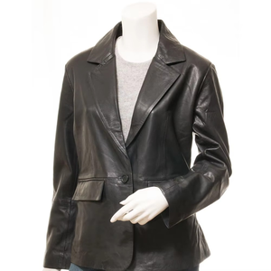 Chaqueta de Cuero Transpirable Estilo Motero para Mujer, Chaqueta de Moda de Cuero Genuino con Cremallera Completa Personalizada para Mujer - Product Image 1