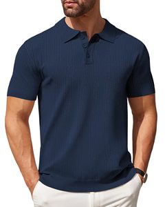 Men's <b>Navy</b> <b>Blue</b> Short Sleeve Knitted <b>Polo</b> <b>Shirt</b> Solid Color Casual Breathable Design Regular Fit - Product Image 1