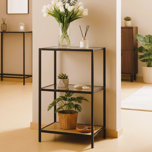 TMG-H148(ECO) Moderno expositor pequeño de vidrio reforzado negro multicapa, adecuado para muebles de sala de estar y hoteles - Product Image 1