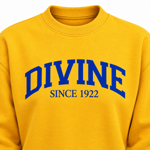 Sweat-shirt à col rond à manches longues Sigma Gamma Rho Golden Yellow Divine Since 1922, pull universitaire avec lettrage bleu - Product Image 5