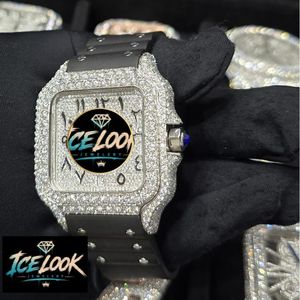 ICE LOOK นาฬิกาควอทซ์สแตนเลสสตีลทรงสี่เหลี่ยมหรูหรา ตัวเรือนประดับเพชร หน้าปัดอะนาล็อกคริสตัลแซฟไฟร์ 40 มม. แฟชั่นสำหรับผู้ชาย - Product Image 3