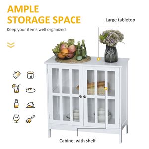 White 2-Door Buffet Sideboard Cabinet for Dining Room & <b>Kitchen</b> Transparent Door Credenza for Hallway <b>Storage</b> - Product Image 5