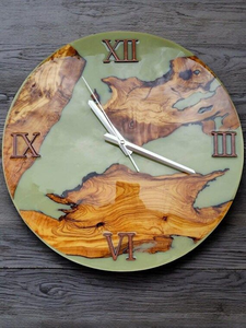 Horloge murale analogique en bois avec résine époxy transparente de haute qualité, double face, nouveau design pour la décoration des murs de la maison - Product Image 4