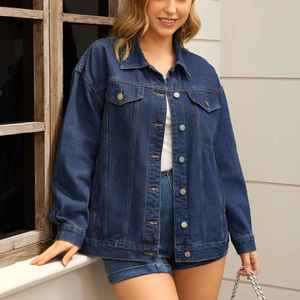 Vêtements d'extérieur pour femmes style streetwear, veste en jean pour femmes, veste en jean bleu délavé à boutons, veste en jean oversize pour femmes - Product Image 5