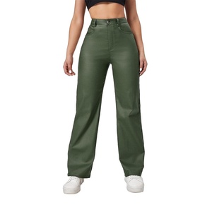 Pantalon crayon en cuir véritable pour femme, décontracté, taille haute, enduit de PU, imperméable, longueur intégrale, hiver - Product Image 1