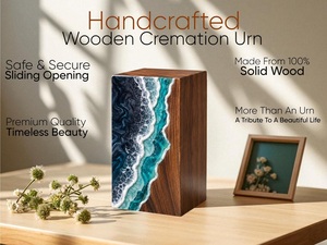 Handmade American Style Walnut Wood Ocean Resin Urn <b>Box</b> <b>Memorial</b> Keepsake Cremation Art Eco-Friendly Durable 200-220 Cubic Inch - Product Image 3