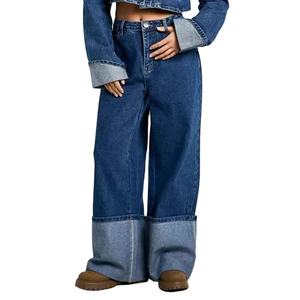 Pantalones vaqueros de mujer azul lavado cintura alta moda Casual gran oferta pantalones vaqueros de pierna ancha transpirables pantalones vaqueros de mujer Athleisure - Product Image 1