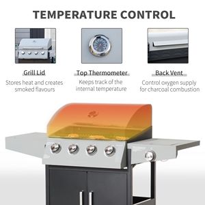 Carrello da 52 pollici per Barbecue in argento da esterno 4 + 1 bruciatore a Gas a propano liquido con griglia riscaldante a bruciatore laterale - Product Image 5