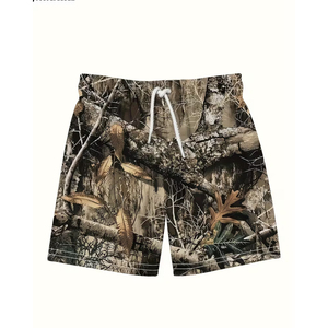 Pantalones Cortos Deportivos para Hombre, Diseño Retro con Estampado de Camuflaje Digital, 100% Poliéster, Resistentes al Viento, con Logotipo Personalizado en la Parte Delantera, Cierre con Cordón, Estilo Casual - Product Image 1