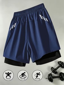Premium Double Layer <b>Shorts</b> Running Training Gym <b>Shorts</b> with Inner Compression Manufacturer Bulk Gym <b>Cycling</b> Fitness <b>Shorts</b> - Product Image 2