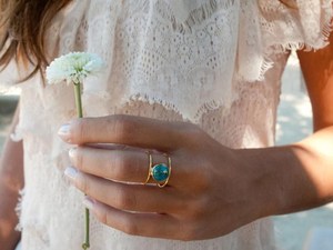 Anillo de Cobre Azul Turquesa Chapado en Oro de 18K al por Mayor, Anillo Abierto de Doble Banda, Joyería de Piedras Preciosas Naturales para Mujer, OEM ODM - Product Image 5