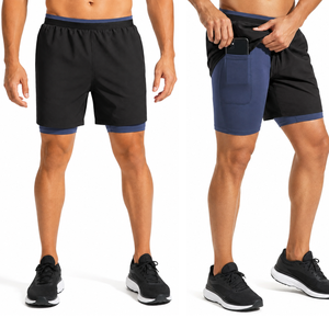 Custom Men's 2 in 1 Running <b>Shorts</b> 5 Inch Quick Dry Compression Liner Phone Pocket OEM Gym <b>Shorts</b> - Product Image 5