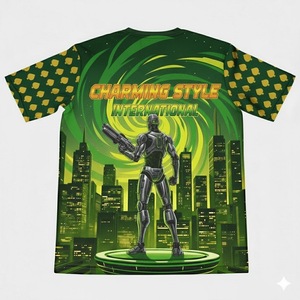 Camiseta Deportiva Casual para Hombre, Estilo Europeo y Americano, con Estampado Digital, Cuello en V, Corte Ajustado, Dobladillo Curvo, Gruesa - Product Image 2