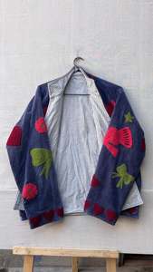 Blue coat and Handmade Embroidered Velvet Jacket Boho Suzani Style <b>bird</b> Design Floral Suzani Jacket Unique Gift For Her - Product Image 5