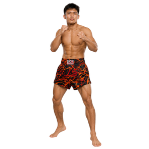 Pantalones Cortos de Muay Thai Naranja y Negro, Pantalones Cortos de Artes Marciales, Pantalones Cortos de Entrenamiento con Cintura Elástica para Boxeo y Kickboxing - Product Image 3