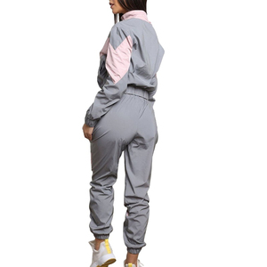 Conjunto Deportivo de Mujer 100% Algodón, Chaqueta Cortavientos y Pantalones Reflectantes con Bloques de Color, Ropa Deportiva Ligera para Exteriores, Venta al Por Mayor - Product Image 2