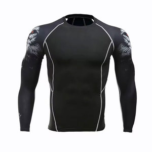 T-shirt de compression à manches longues pour homme, imprimé dragon noir, séchage rapide, en spandex et polyester, haut de sport à manches intégrales - Product Image 1