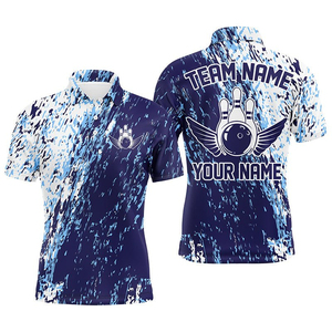 Chemise de bowling à col zippé 100 % polyester, impression sérigraphique personnalisée, imprimé par transfert thermique, motif léopard, séchage rapide, respirante - Product Image 2