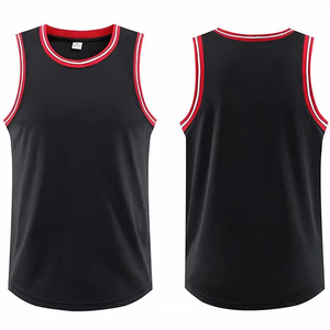Débardeur de basket-ball unisexe noir à col rond sans manches en polyester anti-humidité, vêtement de sport pour adulte, coupe classique - Product Image 1