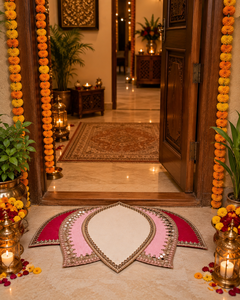 Tapis de bienvenue artisanal à motif de lotus (empreintes de pieds et de mains) pour l'entrée de la maison, Griha Pravesh, mariage, fête de l'unité, Diwali et Lakshmi Pooja - Product Image 2