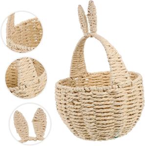 Panier de Pâques en osier fait à la main avec poignée |   Pot de fleurs décoratif en paille tressée |   Panier-cadeau mignon de lapin pour les fêtes d'enfants - Product Image 4