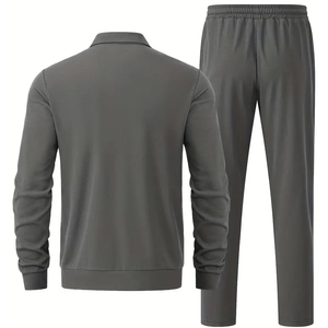 OEM <b>Men's</b> Casual Tracksuit Set Full Sleeve Zipper <b>Jacket</b> Pants Solid Color Breathable Regular Fit Autumn Wear 2 Piece Suit - Product Image 2