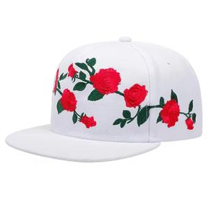 Casquette Snapback Unisexe Broderie Florale Réglable Motif Rose Noir et Blanc Style Urbain Chapeau Décontracté Adulte 100% Coton Respirant - Product Image 2