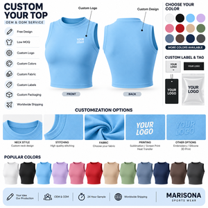 Custom <b>Women</b>’s <b>Sleeveless</b> Yoga Crop Top High Stretch Breathable Quick Dry Fitted Gym Workout Tank Top OEM Private Label - Product Image 4