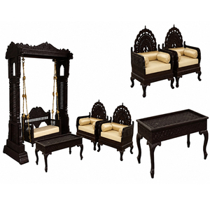 Conjunto de Sofá y Columpio Único para Sala de Estar, Sofá Negro Real con Columpio para Sala de Estar, Conjunto de Sofá y Columpio Tradicional Tallado a Mano - Product Image 1