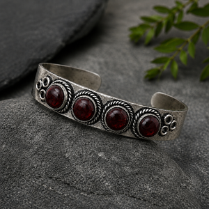 Handcrafted Garnet Four Stone Wide <b>Cuff</b> Bangle Gold/<b>Silver</b> Plated Brass Adjustable Jewelry for Women - Product Image 5