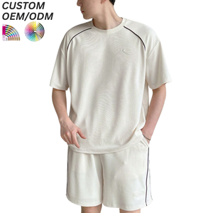 <b>Mens</b> Solid Casual Breathable T <b>Shirt</b> and Shorts Set Cotton Summer Wear Custom Logo OEM ODM Support for Brand Manufacturing - Product Image 1