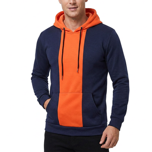 Sweat à capuche décontracté pour homme, coupe ajustée, coloris marine et orange, avec poche, respirant, en tissu tricoté 100% coton, séchage rapide - Product Image 1