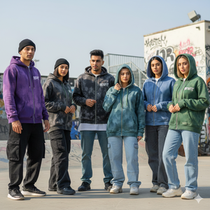 Sudadera con capucha pesada estilo streetwear con cremallera, logo serigrafiado, pedrería personalizada, efecto desgastado por el sol, disponible en diferentes tallas. - Product Image 1