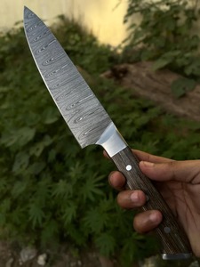 Cuchillo de Cocina de Acero de Damasco con Mango de Madera, Hoja Recta Biselada de 0.6 mm de Grosor, Calidad DIY - Product Image 2