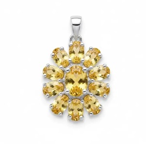 จี้รูปดอกไม้ซิทรินธรรมชาติ 100% สำหรับผู้หญิงจาก Rhaya Jewels จี้เงินแท้ชุบโรเดียม ดีไซน์สวยงาม - Product Image 1