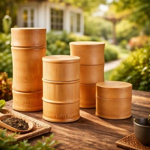 Juego de Recipientes de Bambú para Almacenamiento de Alimentos con Tapa, Frascos Ecológicos para Cocina, Ideales para Té, Café, Azúcar, Almacenamiento en Despensa, de la India - Product Image 1