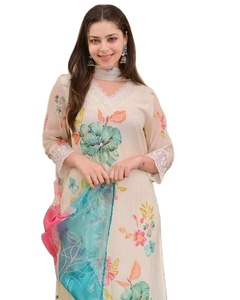 Más vendidos Último nuevo diseño Elegante estampado floral Cuello en V 3/4 Manga Patrón Diario y fiesta de oficina Vestido indio y pakistaní especial - Product Image 1