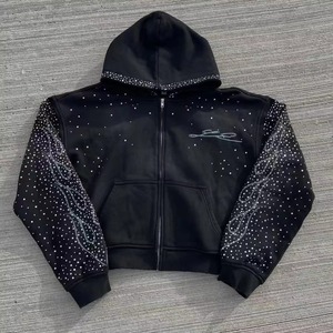 Custom High Quality Applique Patch 500gsm Crocheted Print Vintage Distressed Regular Fit Men's Acid Wash <b>Zip</b> Hoodie 100% Cotton - Product Image 4