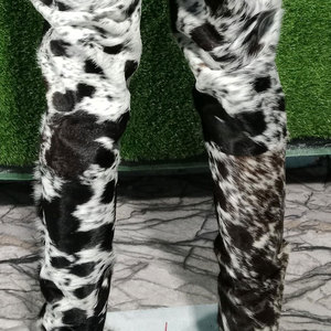 Cow Hair Leather Pant <b>Men</b> Western Cowhide Fur <b>Trousers</b> Black And <b>White</b> Spotted Real Hair On Hide Slim Fit - Product Image 2