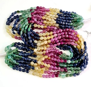 Perles de pierres précieuses en saphir multicolore, lisses, ovales, en forme de nuget, pour la fabrication de bijoux - Product Image 5