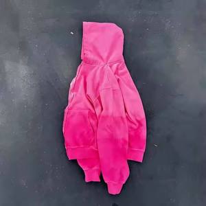 Unisex Zip-Up Oversized Hooded <b>Sweatshirt</b> <b>Pink</b> Fleece Casual Long Regular Sleeve Letter Pattern Autumn Wear 100% Cotton - Product Image 3