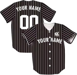 Camiseta de Béisbol Personalizada 2025 con Rayas Negras, Cuello en V Blanco, Uniforme de Equipo con Botones, Nombre y Número Personalizados, Estilo Profesional, Venta al Por Mayor - Product Image 1