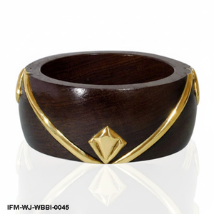 Bracelet en bois foncé fait main avec incrustation en laiton, bracelet en bois massif pour femme, bijoux ethniques bohèmes pour le poignet - Product Image 5