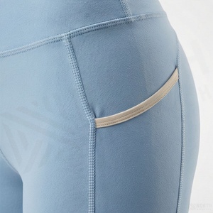 High Waist Full Length <b>Women's</b> <b>Leggings</b> Seamless Solid Light Blue Sporty Stretch Breathable Comfortable Knitted Spandex Nylon - Product Image 5