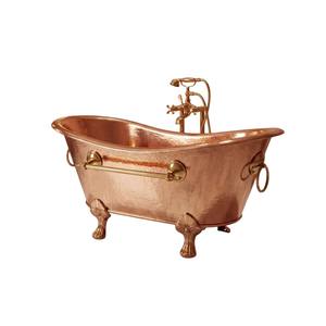 Baignoire autoportante en cuivre antique martelé à la main, design luxueux, avec robinets et poignée en laiton poli, pour hôtel et maison - Product Image 1