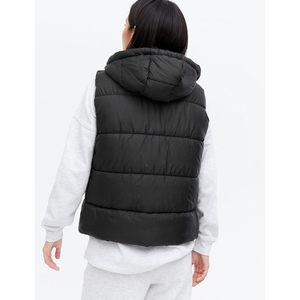 Trending Women's <b>Hooded</b> Puffer Vest Solid Color Zipper Closure Casual Outerwear Windproof Polyester Filling Regular Length - Product Image 2